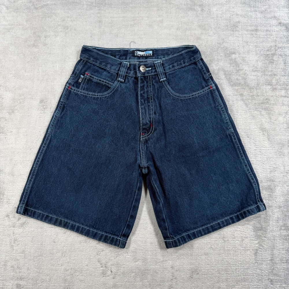Southpole Shorts Kids 14 Blue Dark Wash Baggy Contrast Stitch Y2K Skater Denim